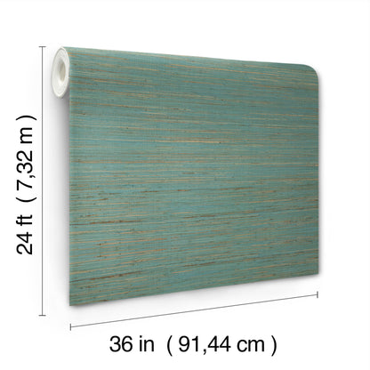 Teal weathered wood-grain wallpaper roll, 24 ft x 36 in
