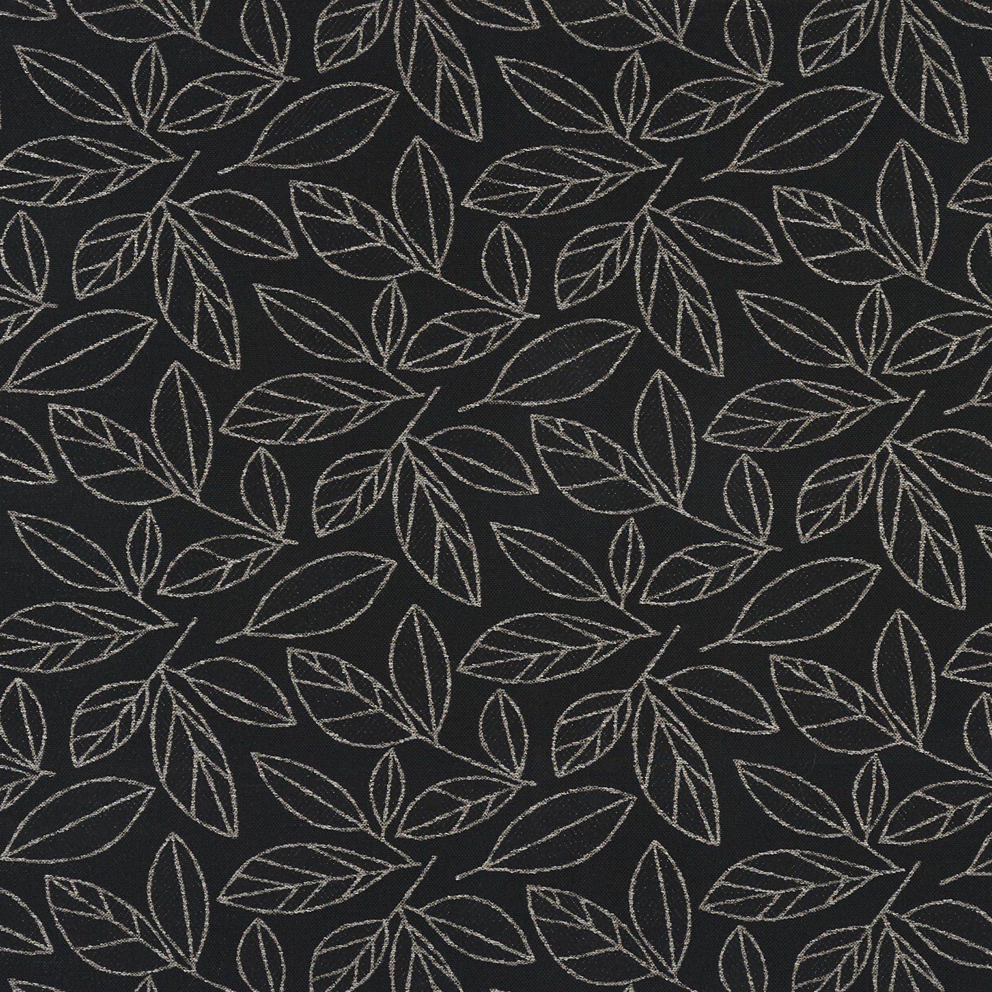 Dark charcoal fabric with a silver-gray, line-drawn foliage pattern.