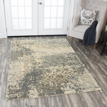Transitional area rug, 10' x 13', light neutral color with a subtle pattern.