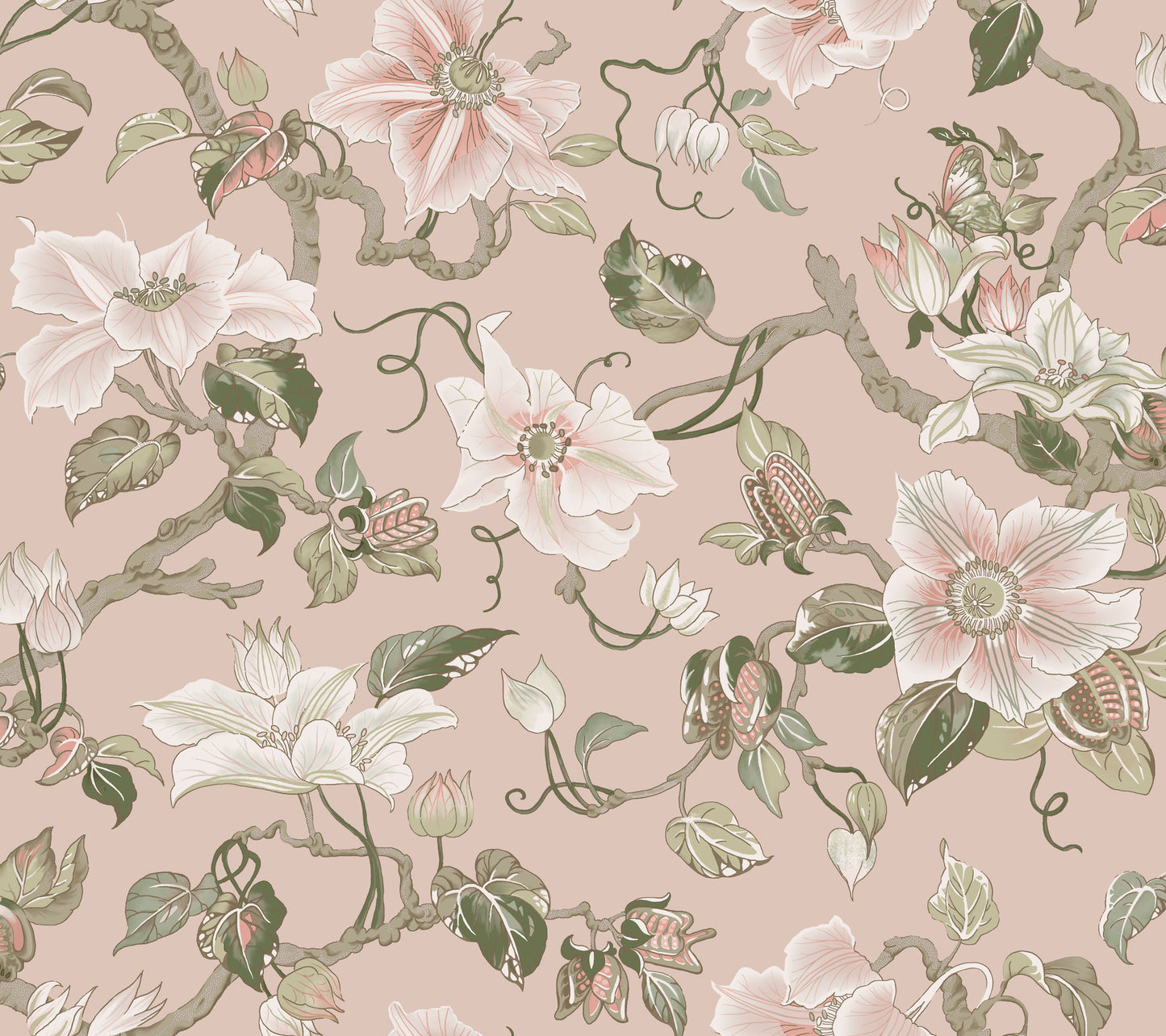 York Wallcoverings Classics Marguerite Vine Blush Wallpaper Vintage Florals Pinks   - GT4511