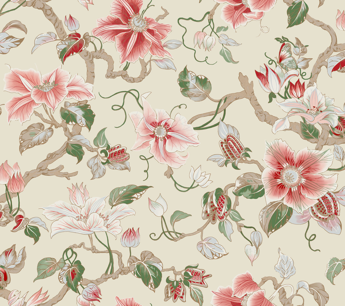 York Wallcoverings Classics Marguerite Vine Cream Wallpaper Vintage Florals Pinks   - GT4513