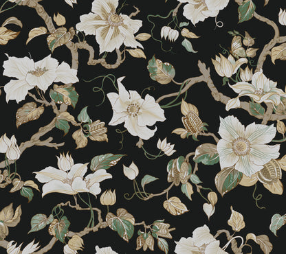 York Wallcoverings Classics Marguerite Vine Black Wallpaper Vintage Florals Blacks   - GT4514