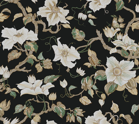 York Wallcoverings Classics Marguerite Vine Black Wallpaper Vintage Florals Blacks   - GT4514