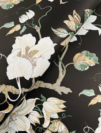 York Wallcoverings Classics Marguerite Vine Black Wallpaper Vintage Florals Blacks   - GT4514