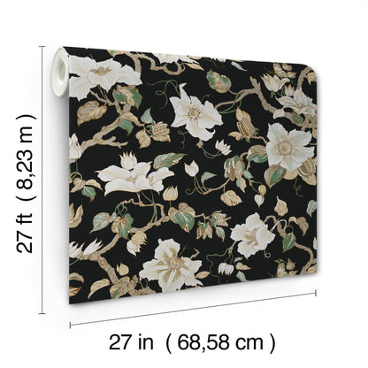 York Wallcoverings Classics Marguerite Vine Black Wallpaper Vintage Florals Blacks   - GT4514