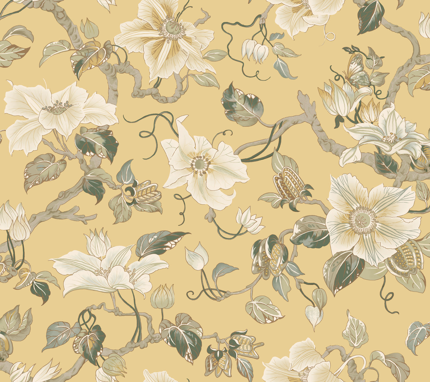 York Wallcoverings Classics Marguerite Vine Yellow Wallpaper Vintage Florals Yellows   - GT4515