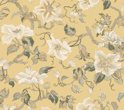 York Wallcoverings Classics Marguerite Vine Yellow Wallpaper Vintage Florals Yellows   - GT4515