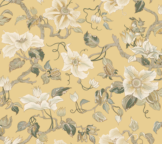 York Wallcoverings Classics Marguerite Vine Yellow Wallpaper Vintage Florals Yellows   - GT4515