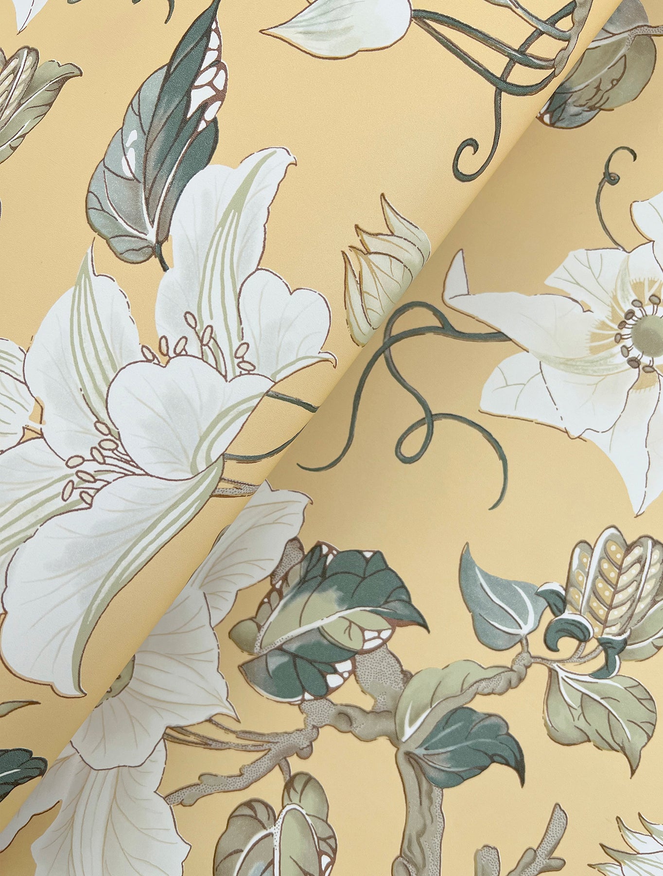 York Wallcoverings Classics Marguerite Vine Yellow Wallpaper Vintage Florals Yellows   - GT4515
