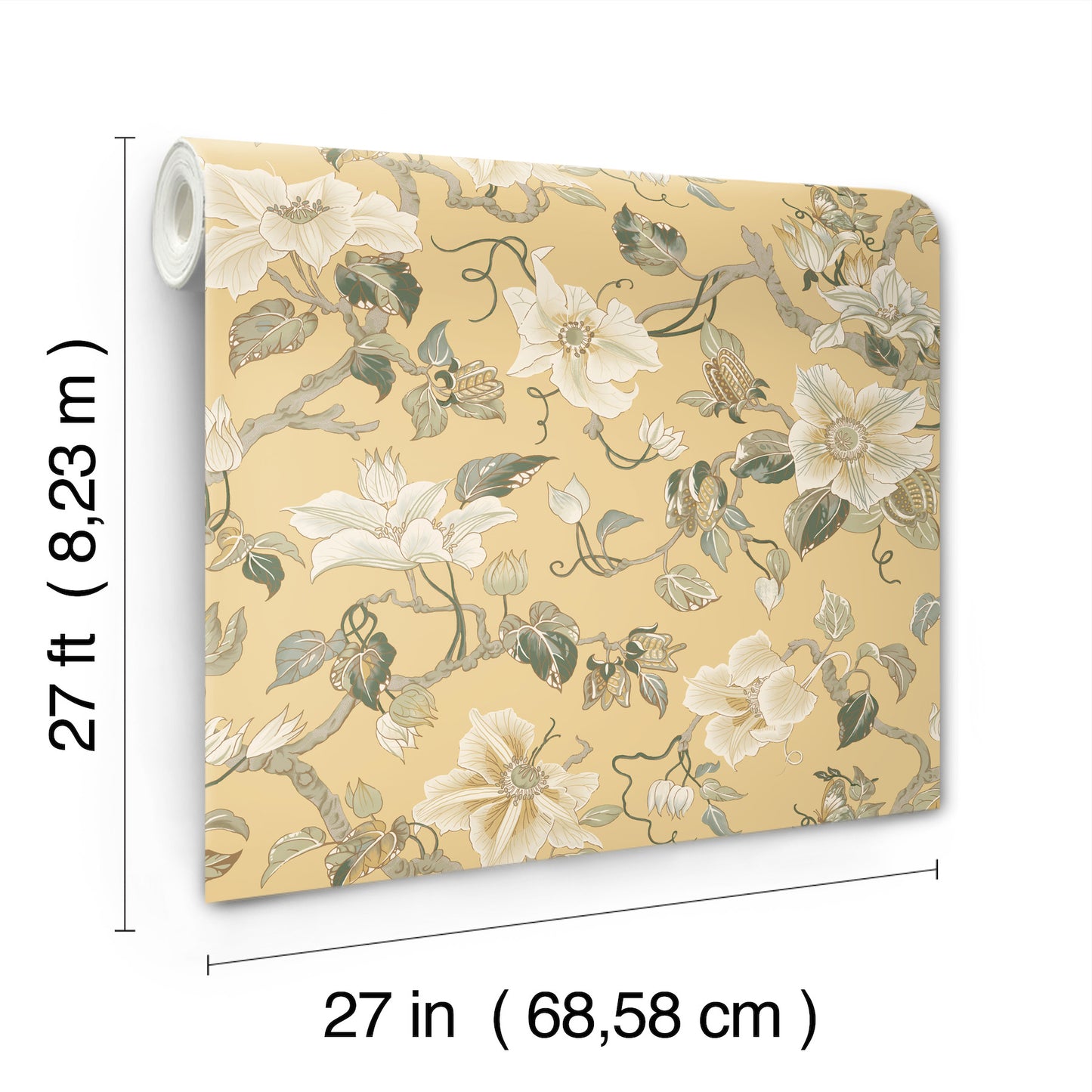 York Wallcoverings Classics Marguerite Vine Yellow Wallpaper Vintage Florals Yellows   - GT4515