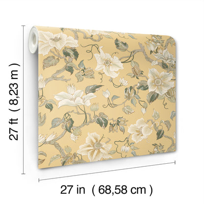 York Wallcoverings Classics Marguerite Vine Yellow Wallpaper Vintage Florals Yellows   - GT4515