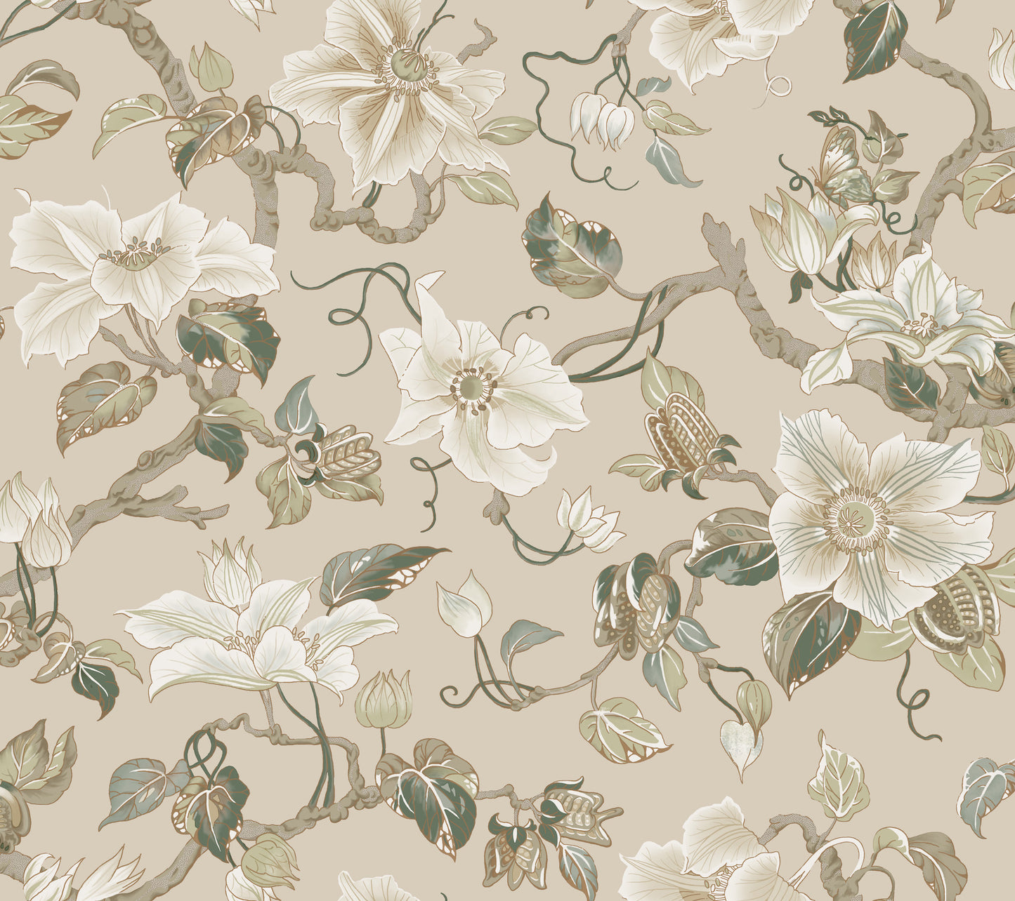 York Wallcoverings Classics Marguerite Vine Taupe Wallpaper Vintage Florals Neutrals   - GT4516