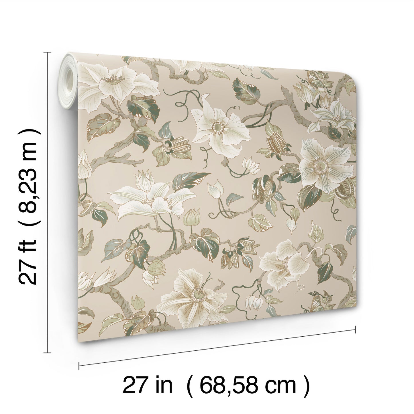 York Wallcoverings Classics Marguerite Vine Taupe Wallpaper Vintage Florals Neutrals   - GT4516