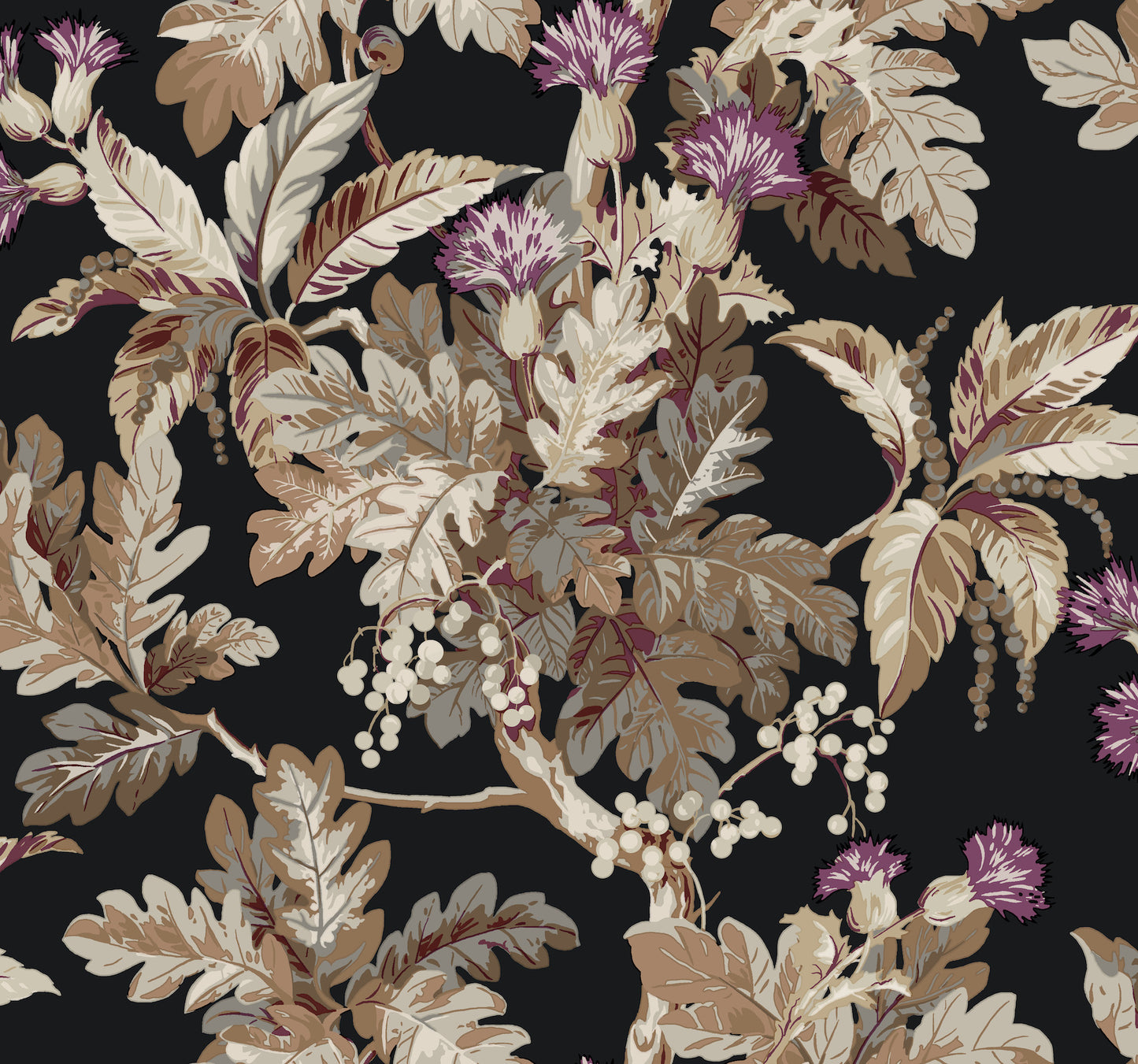 York Wallcoverings Classics Briarwood Black Wallpaper Vintage Botanical Blacks   - GT4521