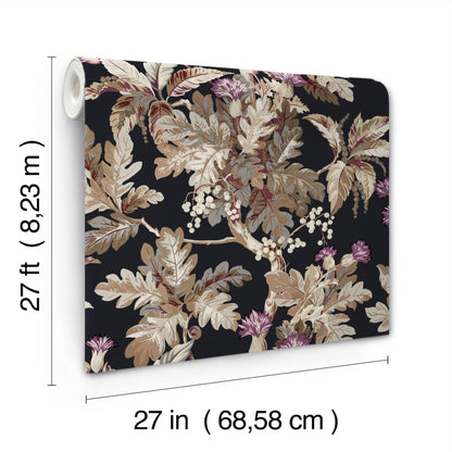 York Wallcoverings Classics Briarwood Black Wallpaper Vintage Botanical Blacks   - GT4521