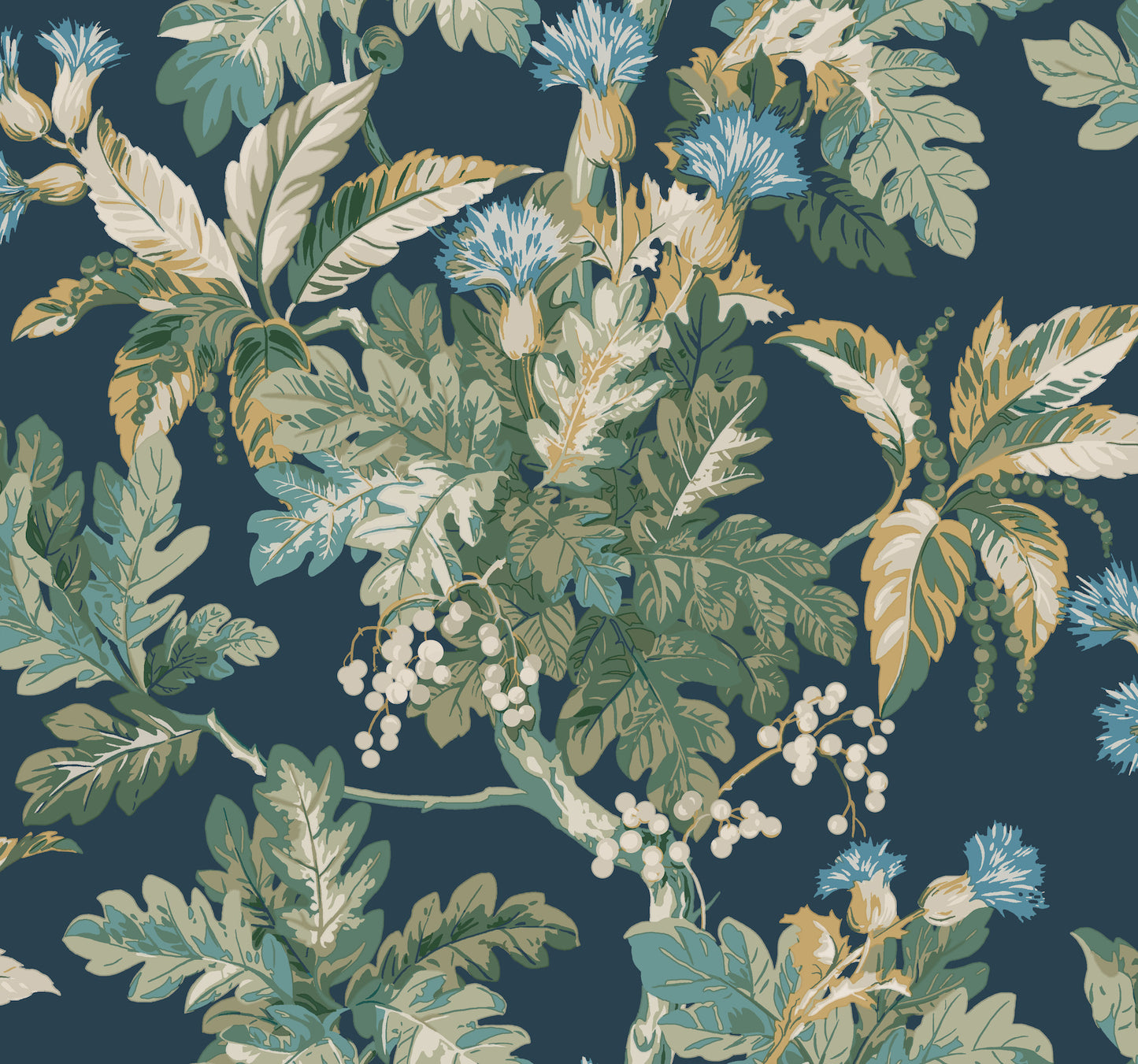 York Wallcoverings Classics Briarwood Navy Wallpaper Vintage Botanical Blues   - GT4523