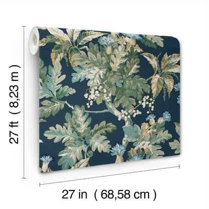 York Wallcoverings Classics Briarwood Navy Wallpaper Vintage Botanical Blues   - GT4523