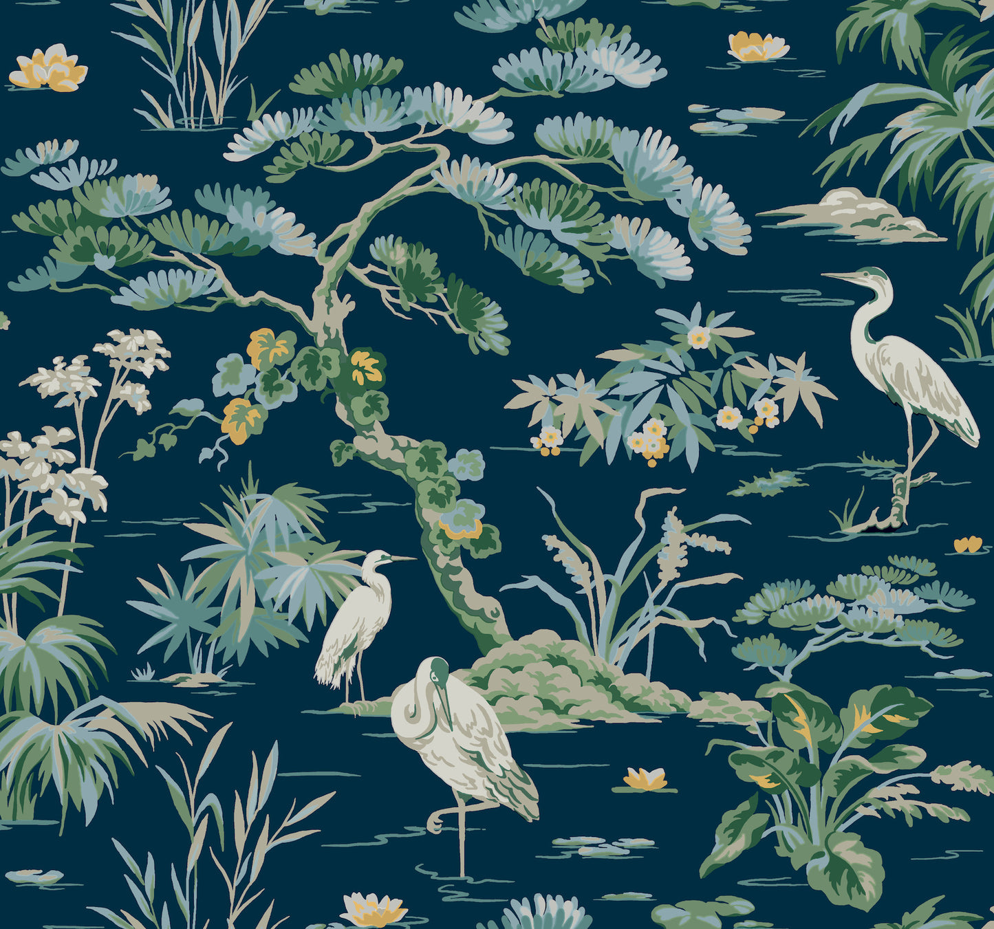 York Wallcoverings Classics Bridgewater Navy Wallpaper Traditional Botanical Blues   - GT4531