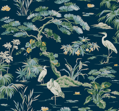 York Wallcoverings Classics Bridgewater Navy Wallpaper Traditional Botanical Blues   - GT4531