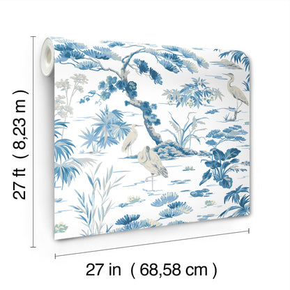 York Wallcoverings Classics Bridgewater White Wallpaper Traditional Botanical Blues   - GT4533