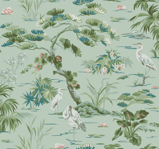 York Wallcoverings Classics Bridgewater Mint Wallpaper Traditional Botanical Greens   - GT4534
