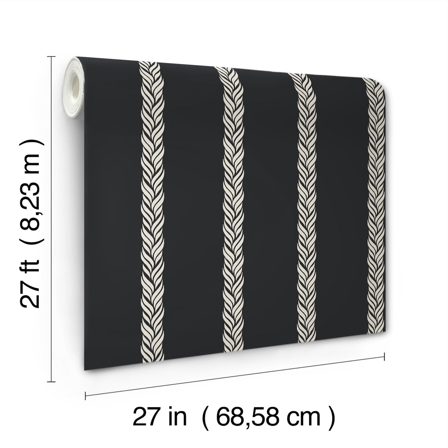 York Wallcoverings Classics Braided Stripe Black Wallpaper Transitional Stripes Blacks   - GT4542