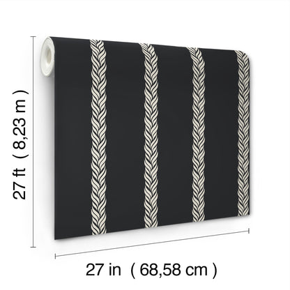 York Wallcoverings Classics Braided Stripe Black Wallpaper Transitional Stripes Blacks   - GT4542