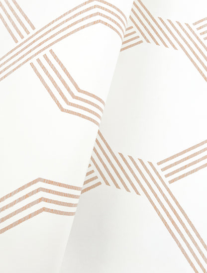 Soft coral orange on white geometric diamond/ribbon-stripe wallpaper pattern GT4554 from York Wallcoverings’ Classics collection, non-woven, washable & strippable.