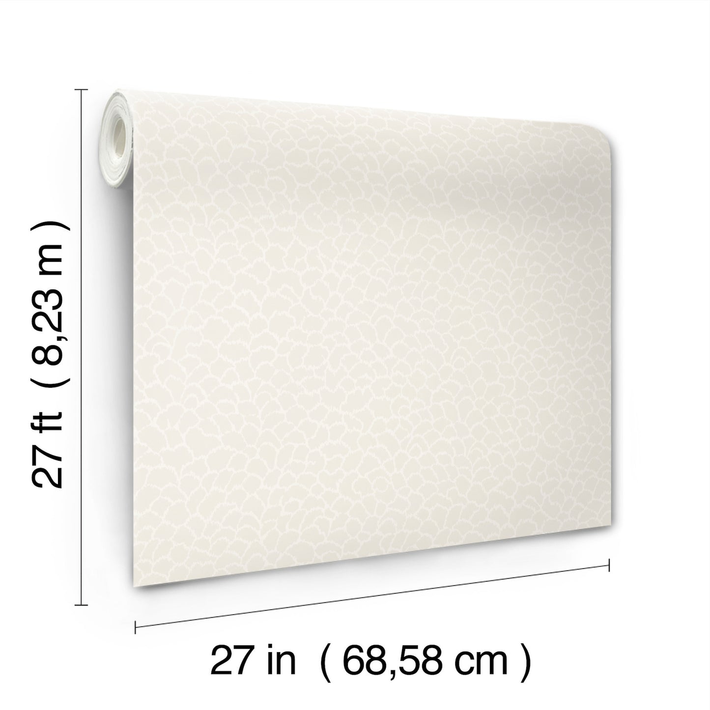 Cream crackle-textured wallpaper sample, 27in square with rounded corners, wall-mounted.