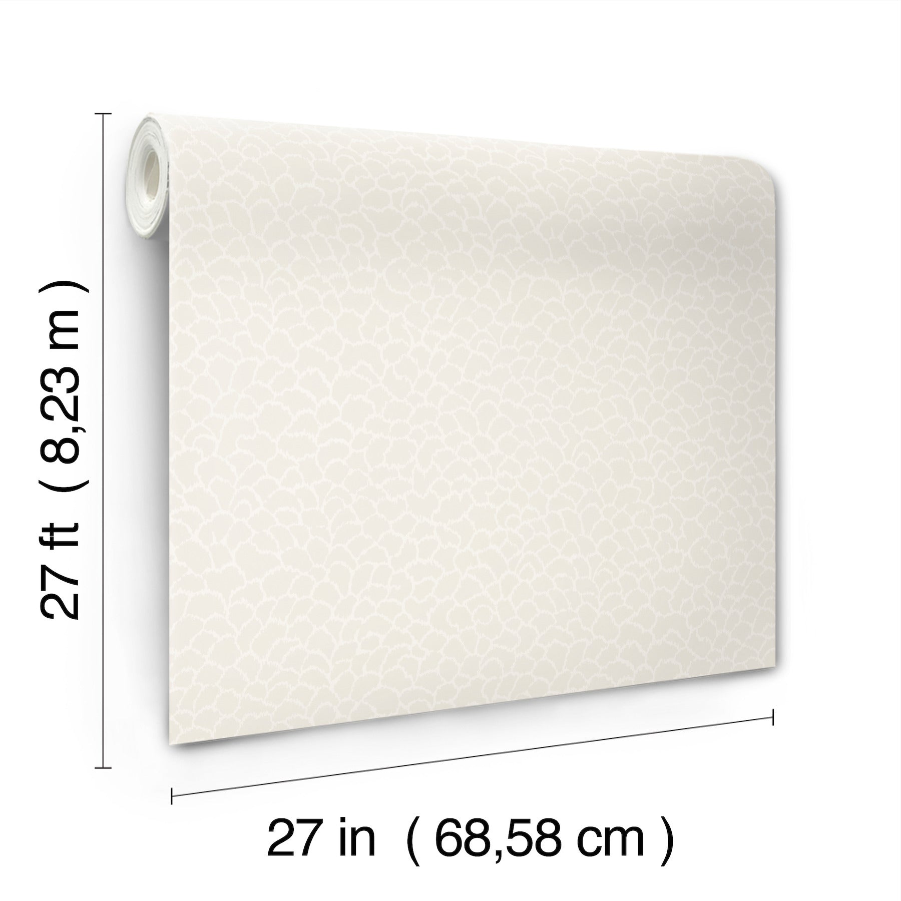 Cream crackle-textured wallpaper sample, 27in square with rounded corners, wall-mounted.