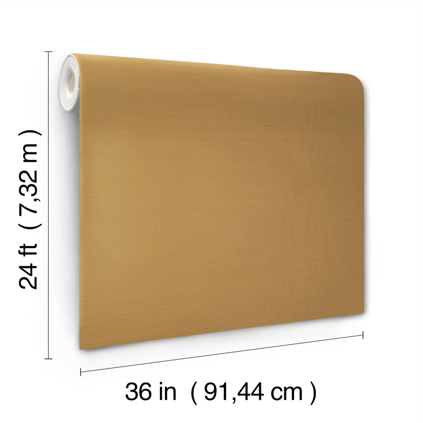 Yellow grasscloth wallpaper roll with natural sisal texture, 36 in wide by 24 ft long.