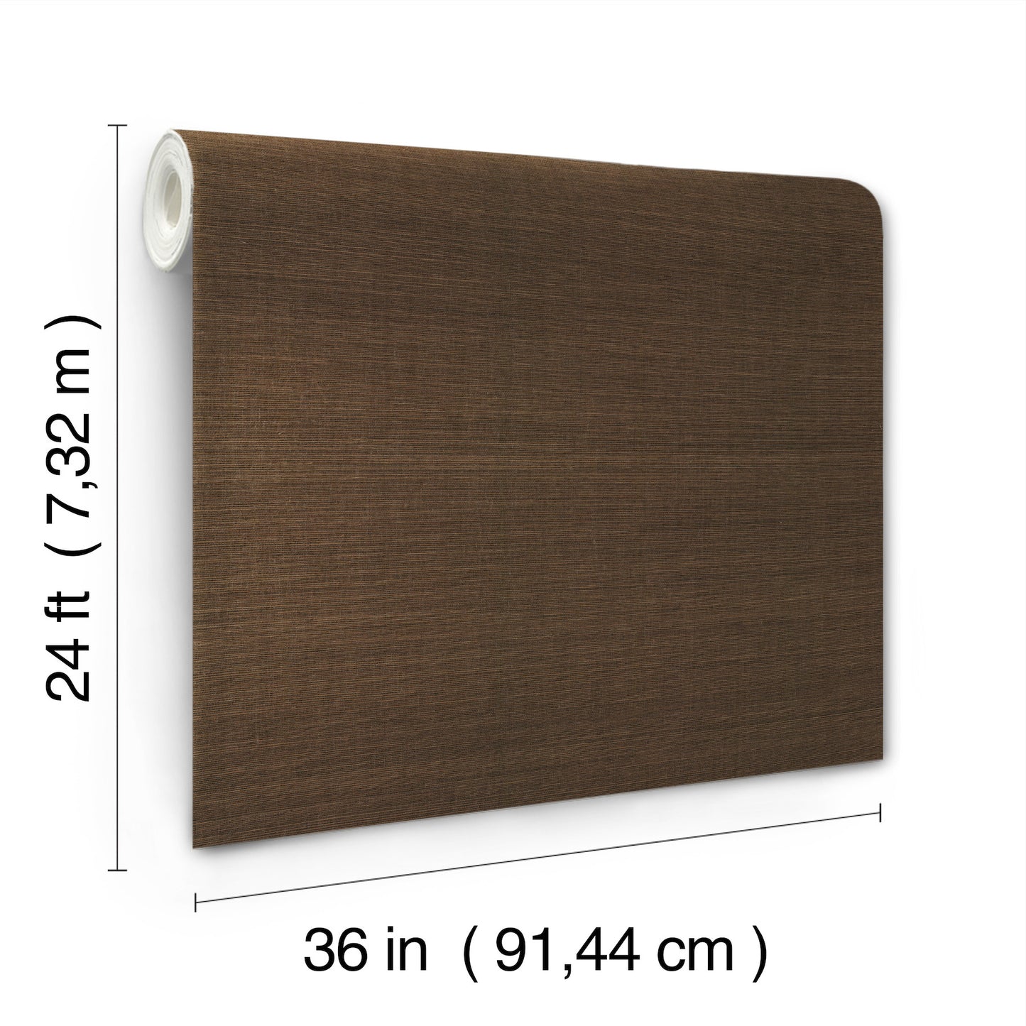 Brown sisal wallpaper with walnut grasscloth texture, 36 in wide by 24 ft tall, wall decor.