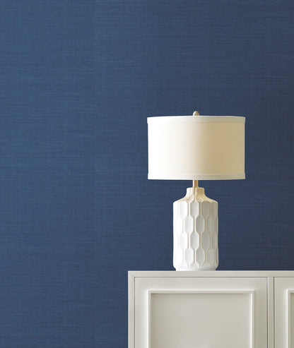 York Wallcoverings Designer Sisals Fan Deck Maguey Sisal Lapis Wallpaper Traditional Grasscloth Blues   - GV0164NWFD