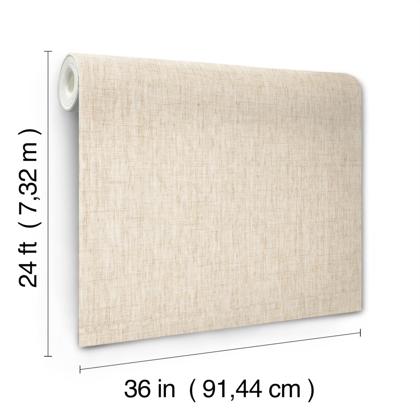 Beige grasscloth wallpaper with linen-like texture, 36 in wide by 24 ft long, mounted on wall