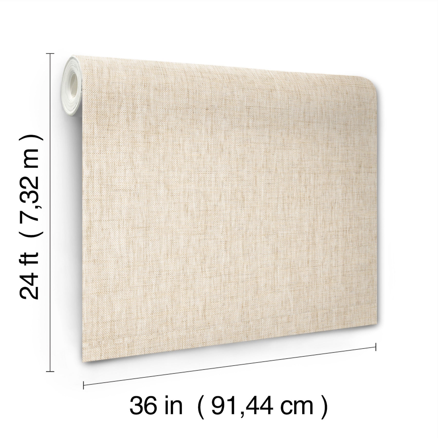 Beige grasscloth wallpaper with linen-like texture, 36 in wide by 24 ft long, mounted on wall