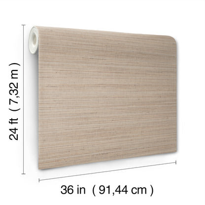 Taupe marled abaca grasscloth wallpaper roll, 36 in wide and 24 ft long.