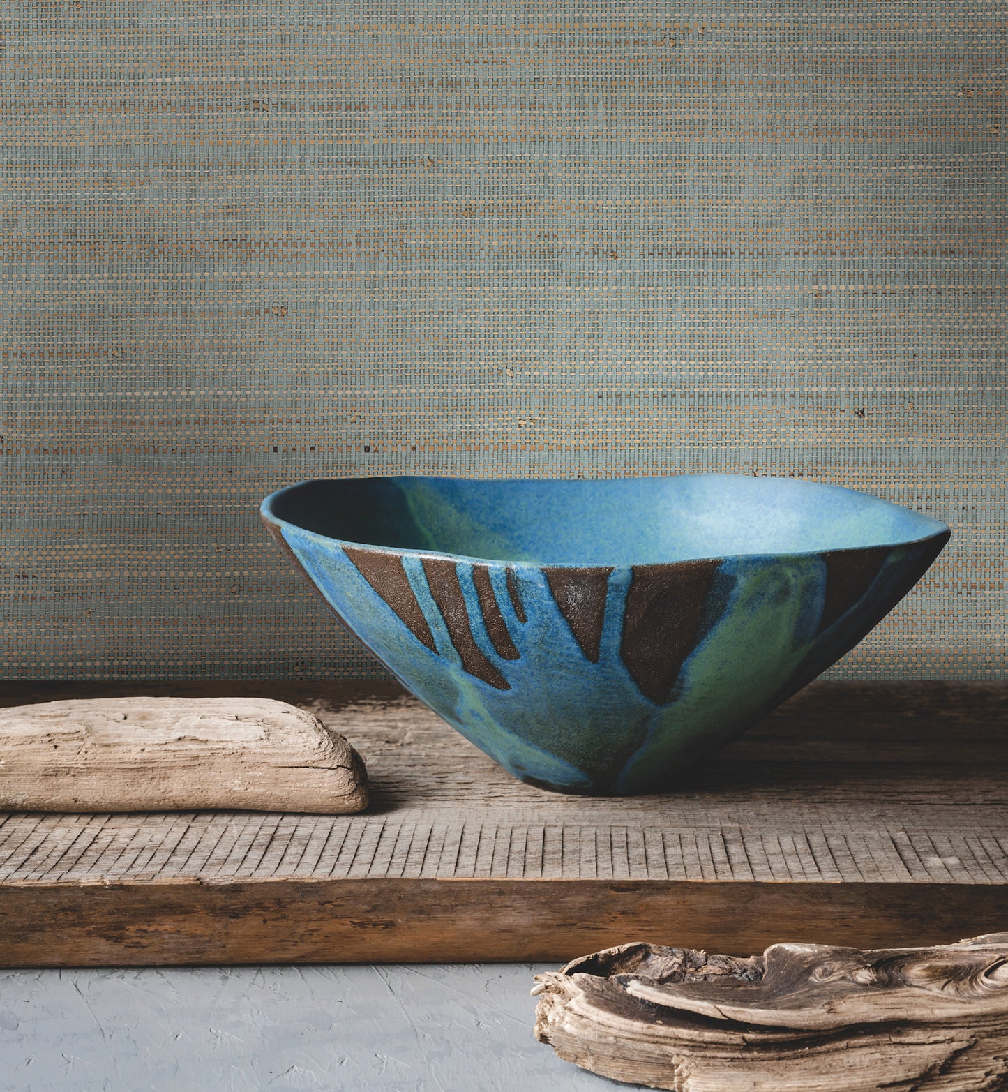 York Wallcoverings Grasscloth and Natural Resource Marled Abaca Spruce Wallpaper Traditional Grasscloth Greens   - GV0204