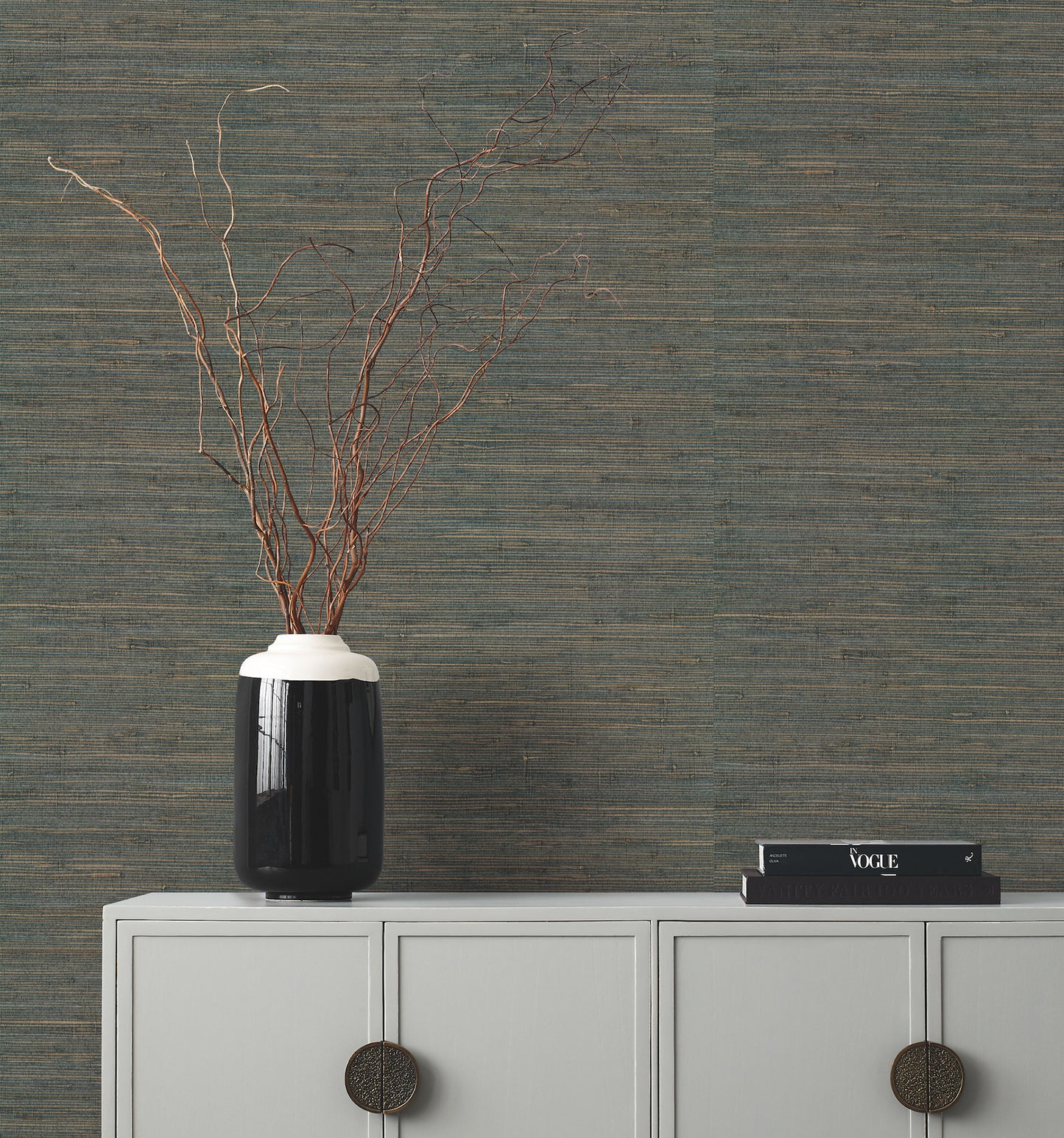 York Wallcoverings Grasscloth and Natural Resource Knotted Grass Dark Teal Wallpaper Traditional Grasscloth Blues   - GV0234
