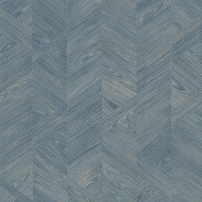 York Wallcoverings Grasscloth and Natural Resource Interlocking Wood Ocean Wallpaper Traditional Wood Veneer Blues   - GV0242