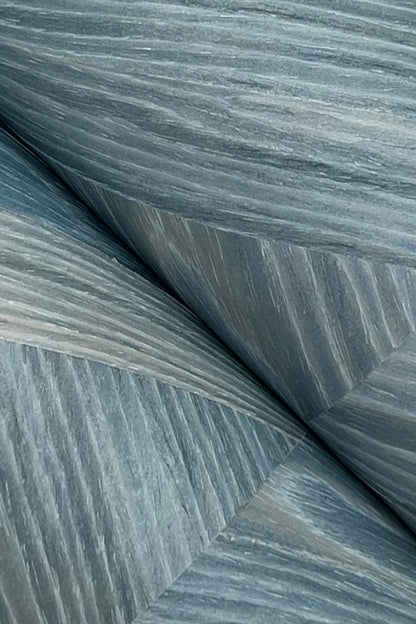 York Wallcoverings Grasscloth and Natural Resource Interlocking Wood Ocean Wallpaper Traditional Wood Veneer Blues   - GV0242