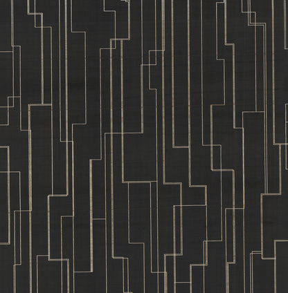York Wallcoverings Grasscloth and Natural Resource Inlay Line Black Wallpaper Traditional Wood Veneer Blacks   - GV0256