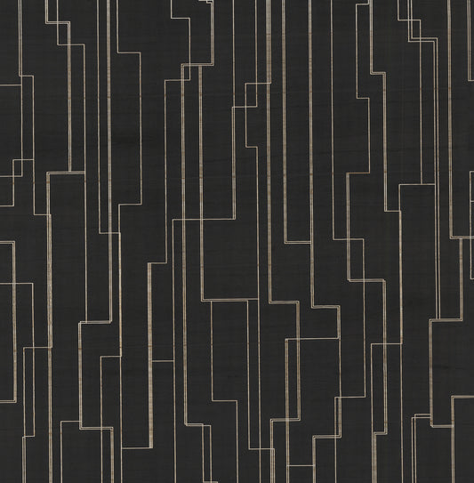 York Wallcoverings Grasscloth and Natural Resource Inlay Line Black Wallpaper Traditional Wood Veneer Blacks   - GV0256