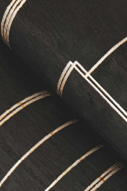 York Wallcoverings Grasscloth and Natural Resource Inlay Line Black Wallpaper Traditional Wood Veneer Blacks   - GV0256