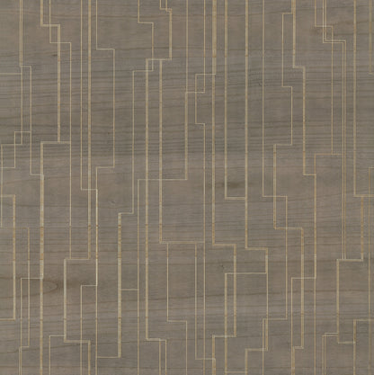 York Wallcoverings Grasscloth and Natural Resource Inlay Line Mink Wallpaper Traditional Wood Veneer Browns   - GV0259
