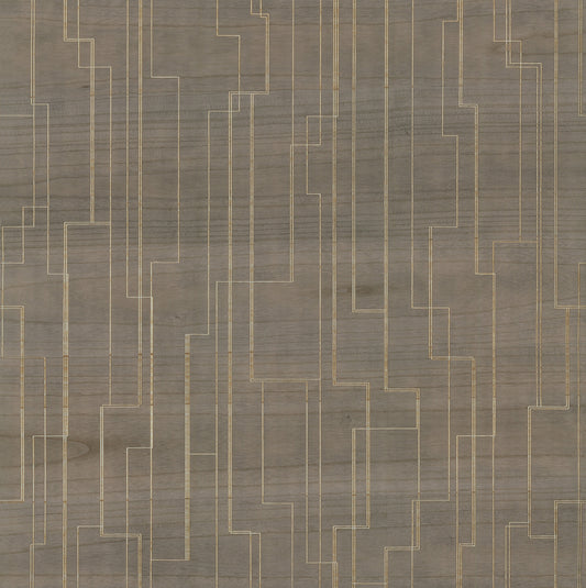 York Wallcoverings Grasscloth and Natural Resource Inlay Line Mink Wallpaper Traditional Wood Veneer Browns   - GV0259