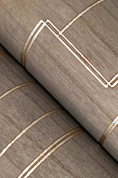 York Wallcoverings Grasscloth and Natural Resource Inlay Line Mink Wallpaper Traditional Wood Veneer Browns   - GV0259