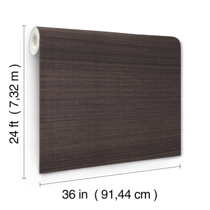 Dark walnut wood-grain wallpaper roll, 36 in wide by 24 ft long.