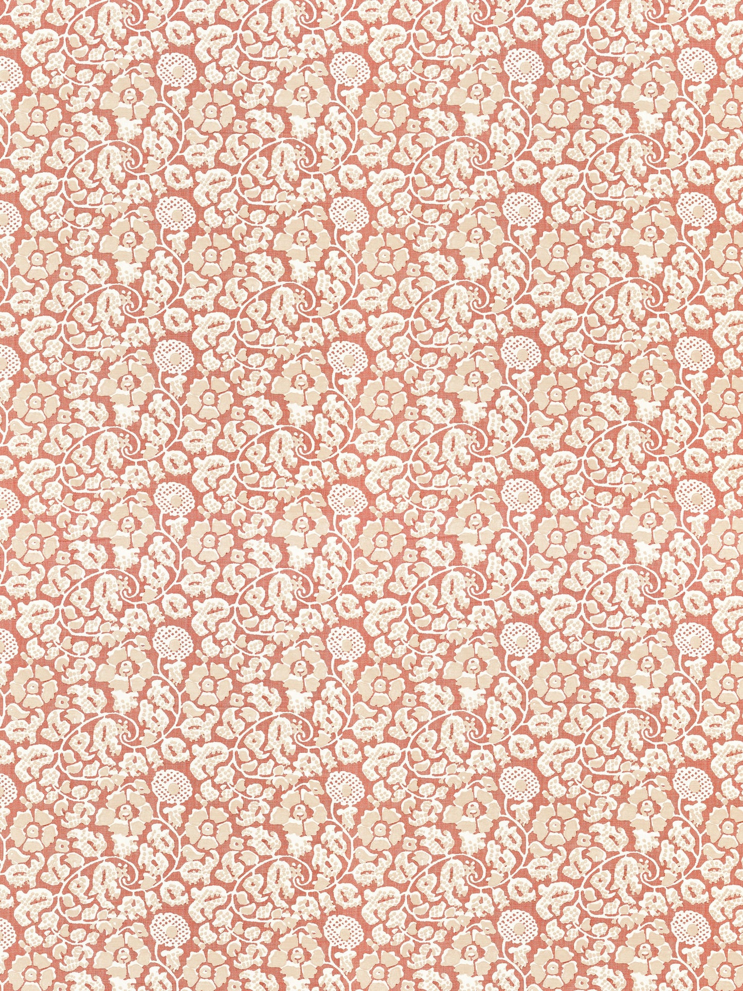 Cream and dusty pink damask floral pattern; vintage lace-inspired textile.