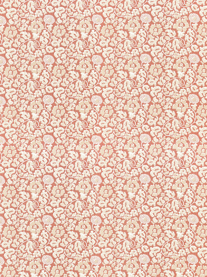 Cream and dusty pink damask floral pattern; vintage lace-inspired textile.