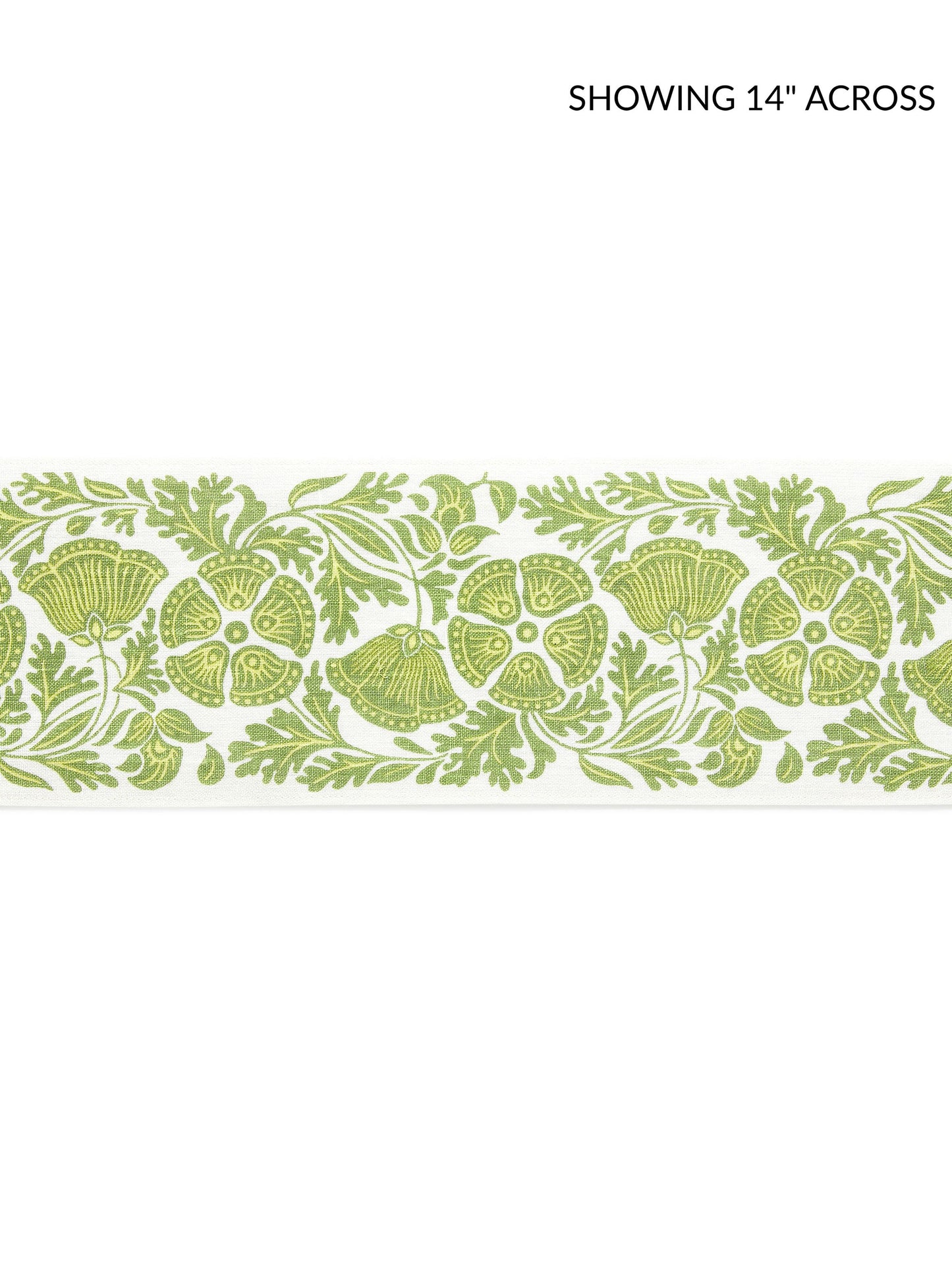 Sage-green leaves of grass pattern on a pale background; printed tape fabric.